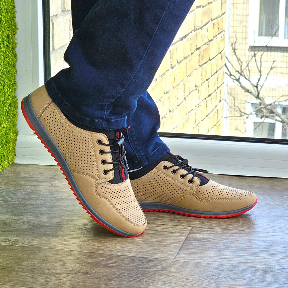 Чоловічі мокасини Літні Бежеві Туфлі Сіточка Коричневі Світлі (розміри: 40,41,42,43,44,45) - 218-3 Дніпро - фото 5