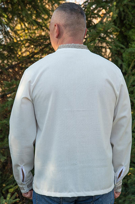 Вышиванка льняная мужская, длинный рукав, молочная,( лен ) топ Киев - изображение 5