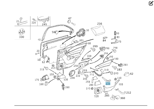 Mercedes-Benz  A2208101854 7D86 Накладка внутрішньої ручки закриття задніх правих дверей сіра S-class long V220 Одесса