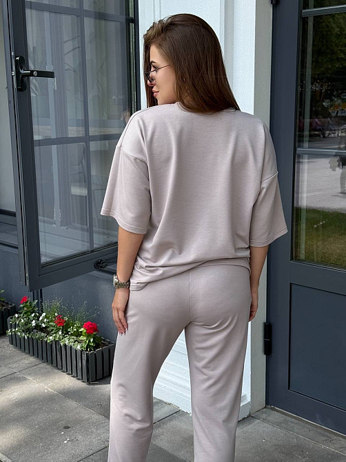 Спортивный костюм женский футболка и штаны джогеры Бежевый XL-XXL Харьков - изображение 8