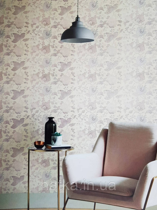 Шпалери вінілові на паперовій основі Sirpi Italian Silk 7 квіти листя гілки бузкові з сріблястим структурні Київ - фото 1