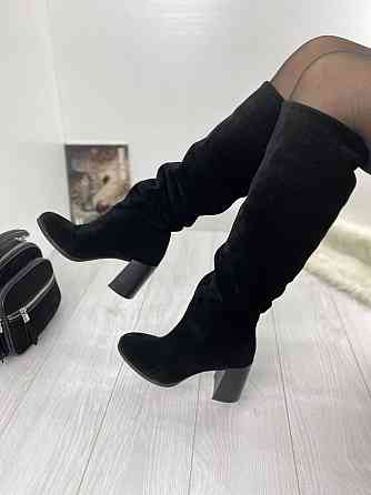 Injers Чоботи жіночі замшеві демісезонні весна-осінь на підборах чорні, з натуральної замші р. Коломыя