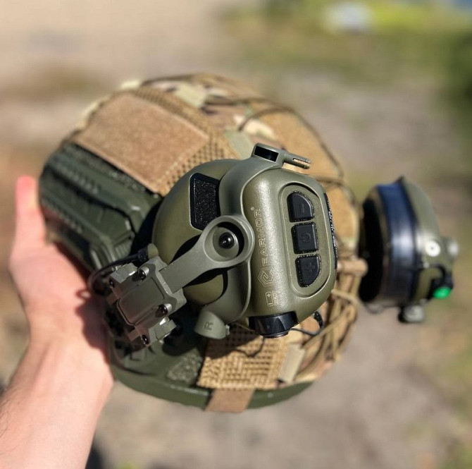 Тактический комплект шлем Fast + кавер + наушники Earmor М31 + крепление Чебурашка (Оливковый) M Винница - изображение 4
