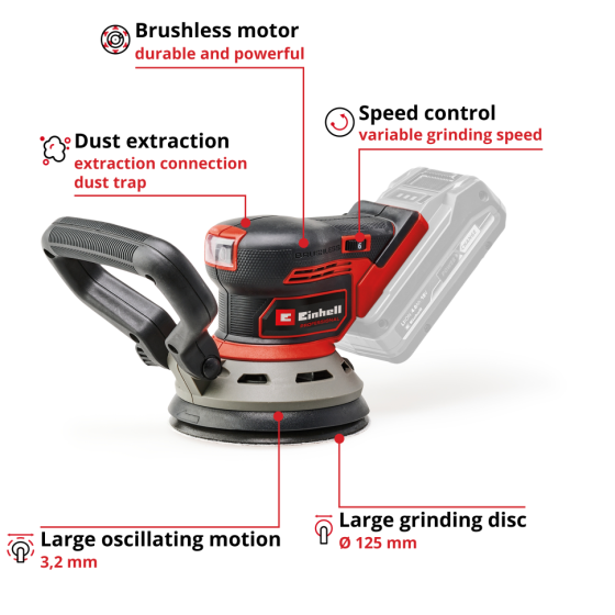 Мощная шлифмашина эксцентриковая бесщеточная аккумуляторная Einhell TP-RS 18/32 Li BL - Solo: без АКБ,125мм Киев