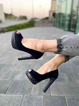 Туфлі жіночі F335 темно-сині еко-замш каблук 11см 36р. (2551) Коломыя