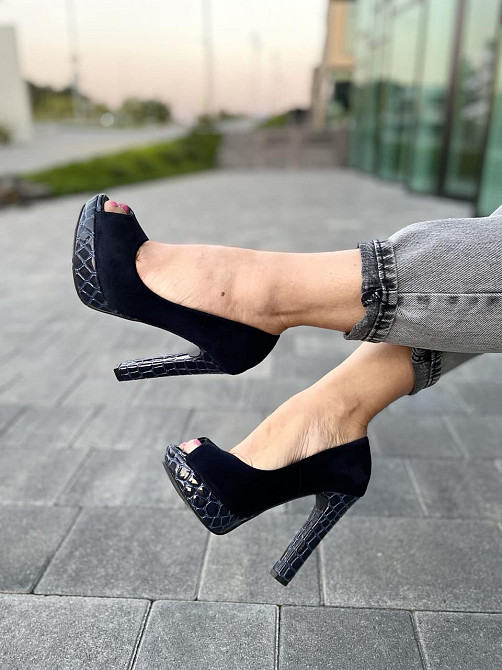 Туфлі жіночі F335 темно-сині еко-замш каблук 11см 36р. (2551) Коломыя - изображение 3