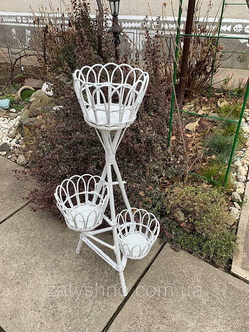 Красива біла підставка під 3шт вазонів Київ - фото 5