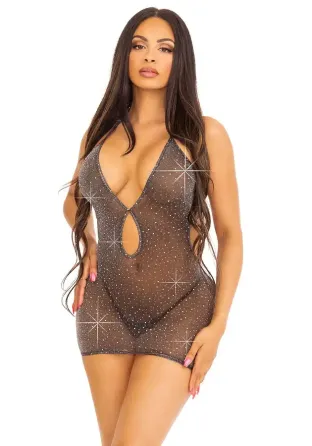 Сукня Leg Avenue Lurex Rhinestone Keyhole Halter Dress One Size Black/Silver Львів