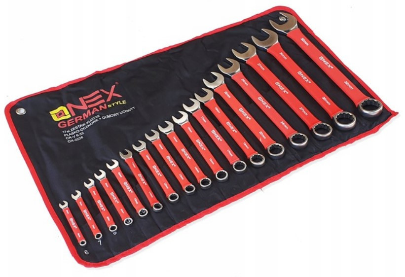 Набір комбінованих ключів OX-3226 6-32 мм, 17 шт, хром-ванадієва сталь Cr-V, прогумовані ручки, чохол-органайзер Одеса - фото 6