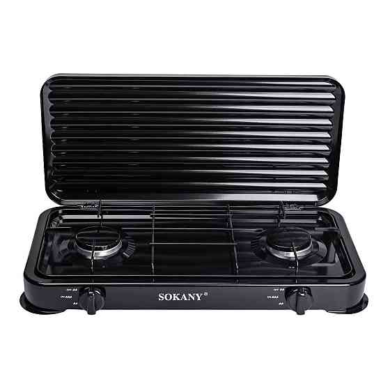 Настольная газовая плита на 2 конфорки 4.4 кВт мини газовая плита для баллонного газа Черная Sokany SK-6002 Киев