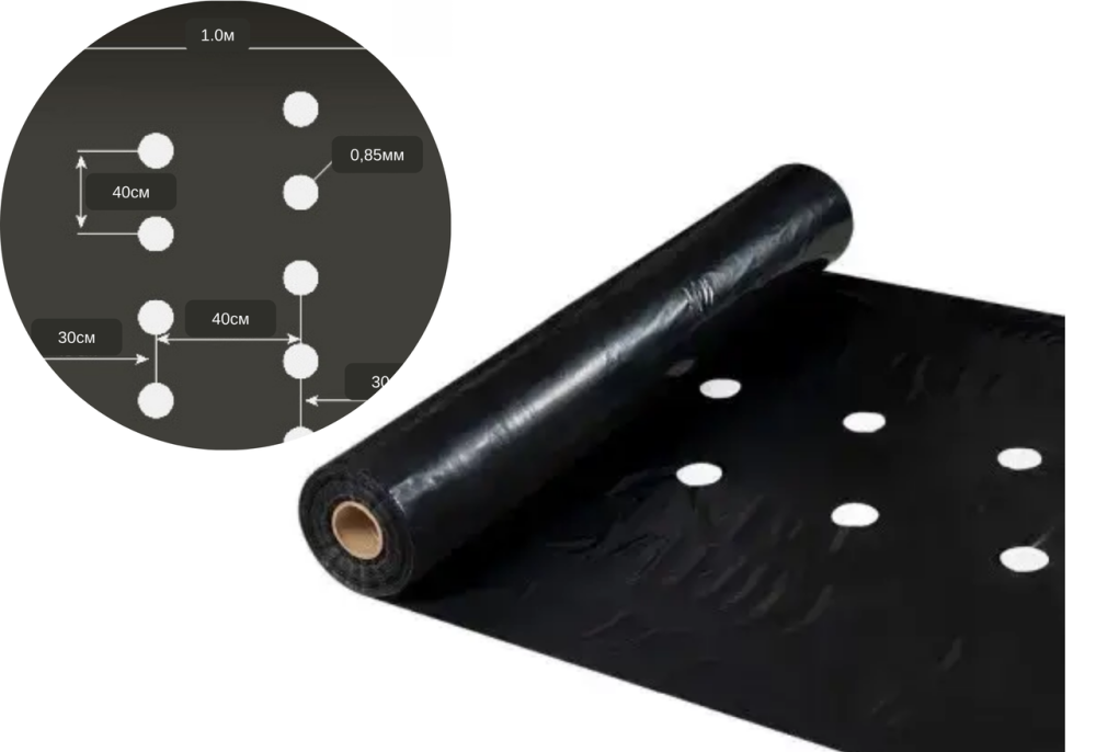 Плівка 30 мкм 1.0м* 1000м плівка чорна для мульчування перфорована 2 отвори Дніпро - фото 7
