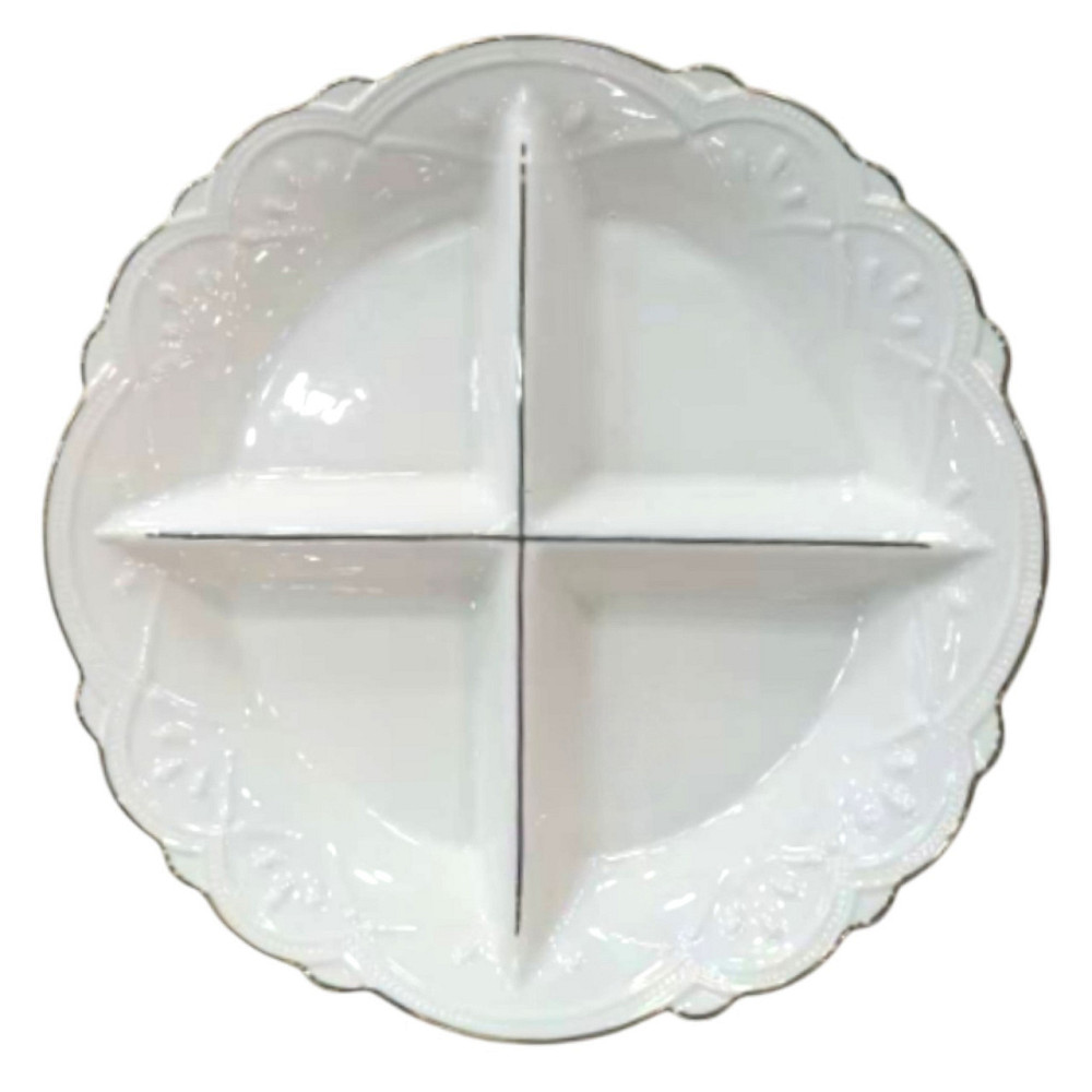 Менажниця порцелянова на 4 секції для закусок Ø 27 (см) тарілка менажниця кругла для сервірування Біла 120-YH-HG033 Коломыя - изображение 1