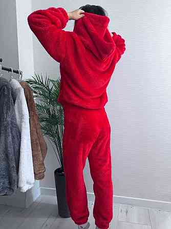 Теплий жіночий плюшевий костюм двойка плюшеве двостороннє хутро Червоний Одеса