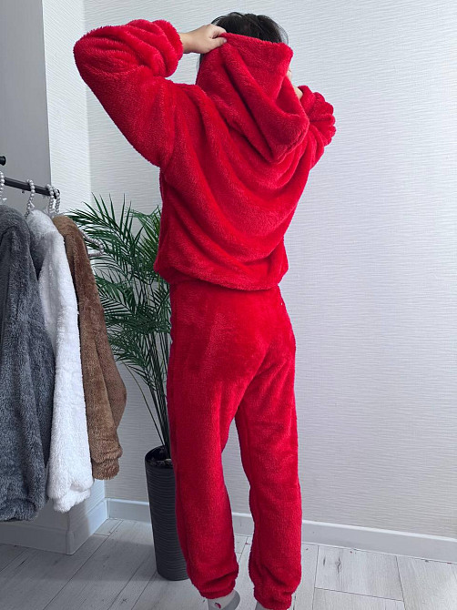 Теплый женский плюшевый костюм двойка плюшевый двухсторонний мех Красный Одесса - изображение 1