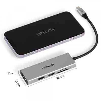 Концентратор Essager USB-C 5-in-1 HDMI 1.4 + USB 3.0 + USB 2.0 + SD/TF (EHBC05-FH0G-P) Винница