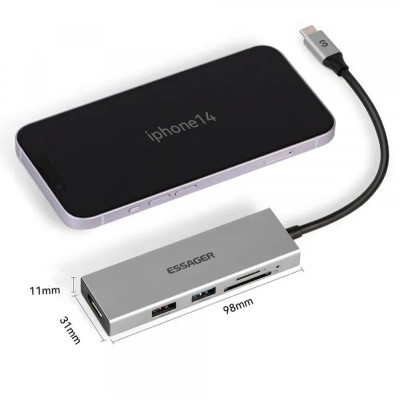 Концентратор Essager USB-C 5-in-1 HDMI 1.4 + USB 3.0 + USB 2.0 + SD/TF (EHBC05-FH0G-P) Винница - изображение 2