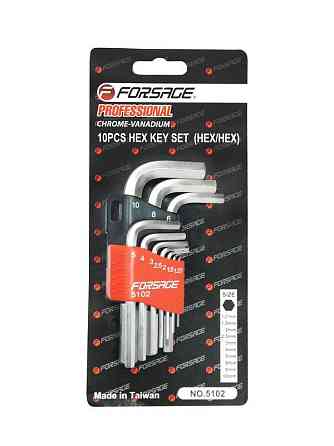 Набір ключів Г-подібних 6-граних, 10пр. (1.27, 1.5, 2, 2.5, 3-6, 8, 10мм), в пластиковому тримачі Forsage Одеса