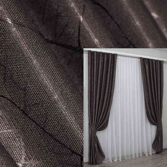 Комплект готових штор VR-Textil Льон Савана № 687ш Венге 150х270 см 2 шт (30-466) Київ