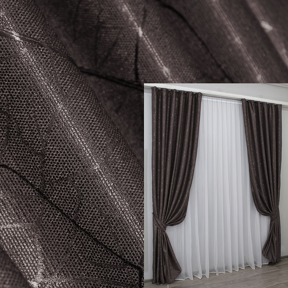 Комплект готовых штор VR-Textil Лен Саванна № 687ш Венге 150х270 см 2 шт (30-466) Киев - изображение 1