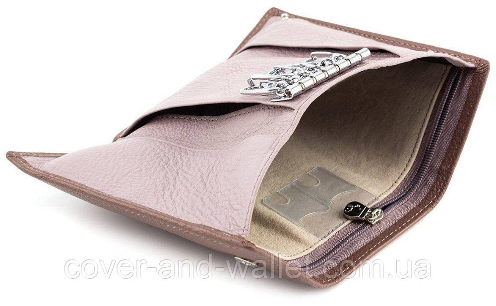 Пудровая кожаная женская ключница кошелек с карабинами Marco Coverna Киев - изображение 5