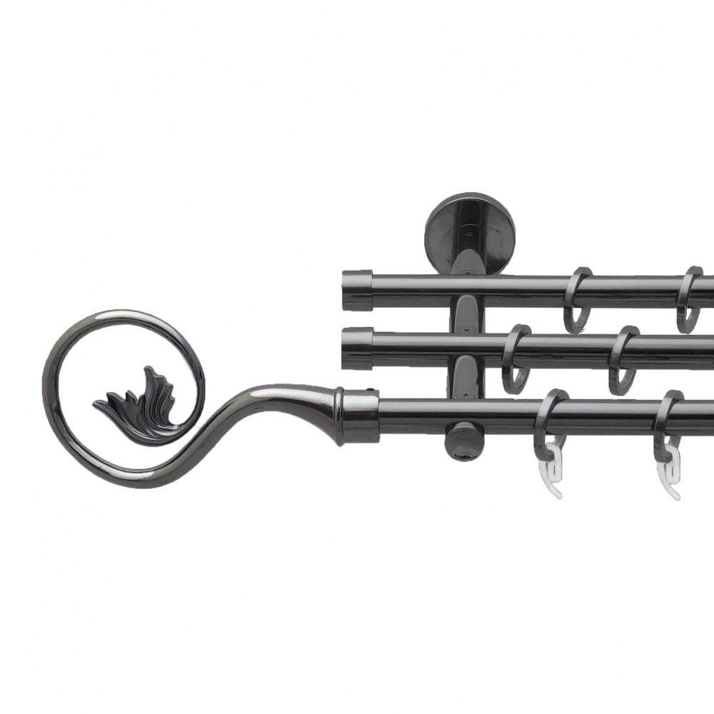 Карниз Orvit Ніка металевий трирядний циліндр (20 см) гладка труба кільце фасонне металеве  Онікс 16\16\16 мм 160 см (4763415) Львів - фото 1