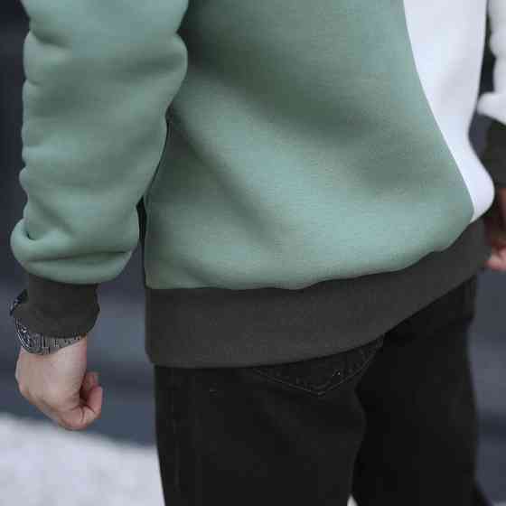 Молочное худи с цветными вставками мужское Pobedov 1touch. Худи мужское зима Киев