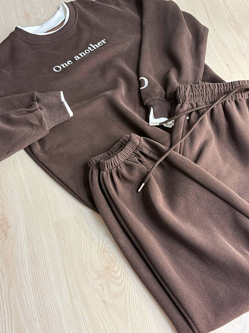 Костюм женский A-N 27063 свитшот и джогеры оверсайз с вышивкой коричневый, коричневый, S Киев - изображение 17