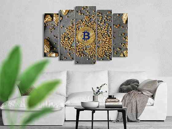 Модульна картина у вітальню / спальню Золотий Биткоин Art-377_5 ( 80х118см ) Київ
