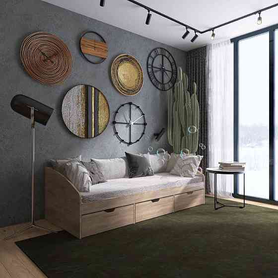 Ліжко односпальне з ящиками Еверест Комфорт 3 193х84х59 см Дуб сонома (DTM-5727) Львів