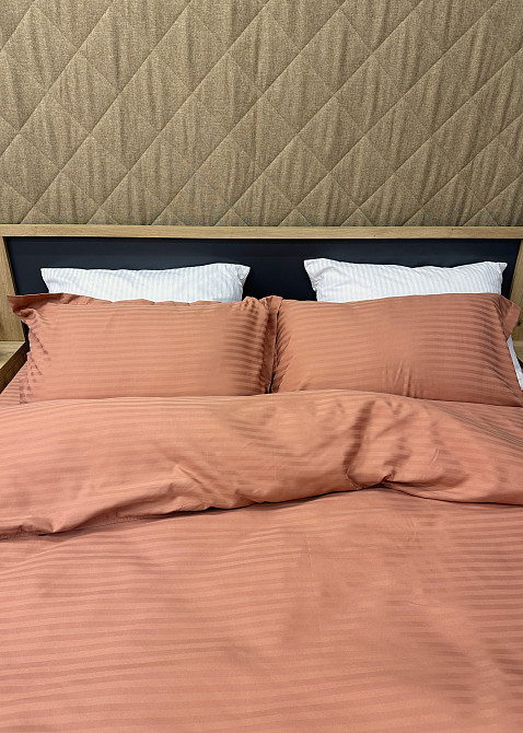 Комплект постельного белья Страйп-сатин Евро 200х230 с простыней на резинке Терракотовый (88-095) Киев - изображение 7