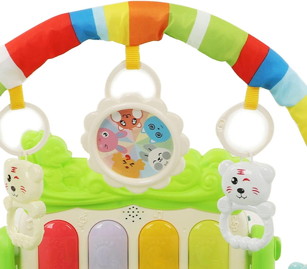 Ігровий дитячий килимок із музичним піаніно, підвісними іграшками, принт тварини зеленого кольору Кам'янець-Подільський - фото 7