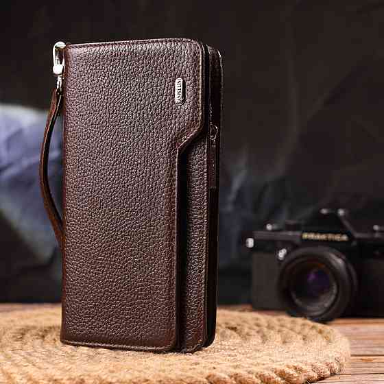 Оригінальне портмоне клатч із натуральної шкіри Коричневе (CANPELLINI) Київ