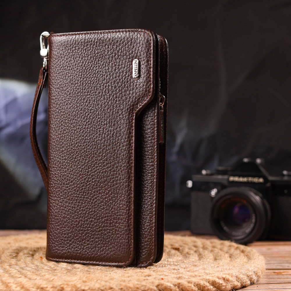 Оригинальное портмоне клатч из натуральной кожи Коричневое (CANPELLINI) Киев - изображение 3