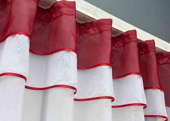 Кухонная гардина VR-Textil № 036к арка белый с красным 280х170 см (52-0404) Киев