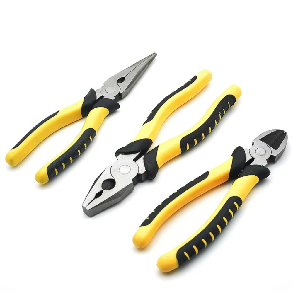 Набор ручных инструментов 3 шт: для обрезки и обжима: бокорезы,длинногубцы,комбинированные плоскогубцы,цвет черно-жёлтый Каменец-Подольский - изображение 1