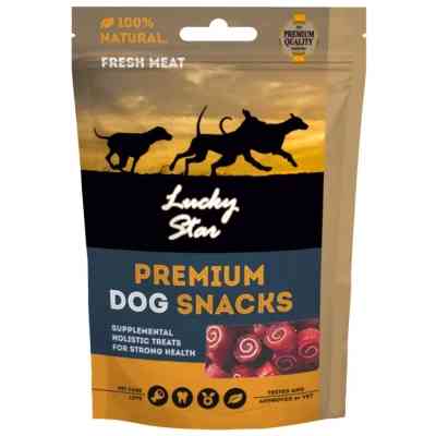 Ласощі для собак Lucky Star Міні-роли з м'яким м'ясом качки та тріски 1-2 см 85 г (4820111434183) Вінниця