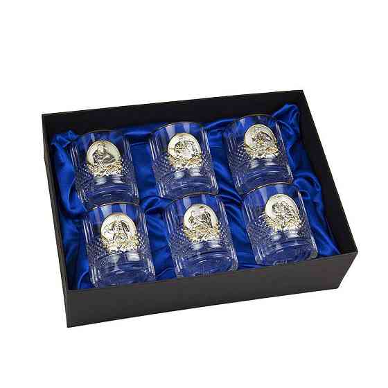 Набір для віскі «Козаки» Boss Crystal, 6 келихів, золото, срібло, кришталь Рівне