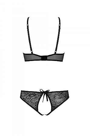 Комплект: бра, трусики з ажурним декором та відкритим кроком Passion URSULA SET L/XL, black Sex Aura Київ