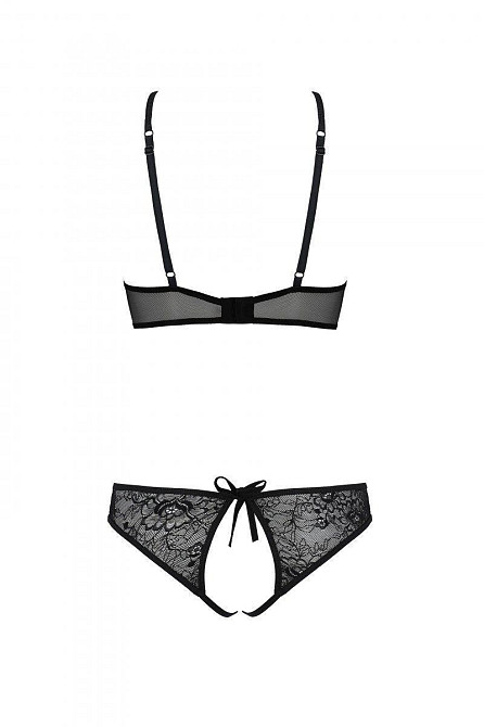 Комплект: бра, трусики з ажурним декором та відкритим кроком Passion URSULA SET L/XL, black Sex Aura Київ - фото 5