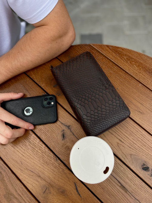 Коричневий гаманець-клатч на дві блискавки з блоком під картки із натуральної шкіри Marco Coverna MC086-5901С Київ - фото 8