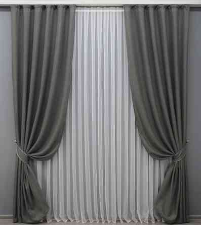 Комплект готовых штор VR-Textil Лен Мешковина № 1473ш Темно-серый 150х270 см 2 шт (33-0340) Киев