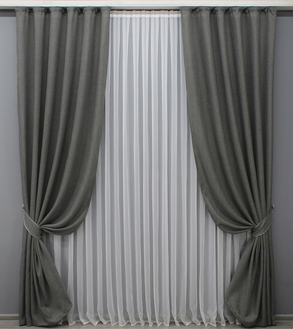 Комплект готовых штор VR-Textil Лен Мешковина № 1473ш Темно-серый 150х270 см 2 шт (33-0340) Киев - изображение 2