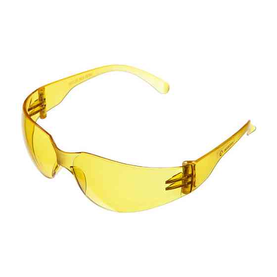 Окуляри захисні, жовті, лінзи полікарбонат, заушники полікарбонат, захист від удару INTERTOOL SP-0084 Київ