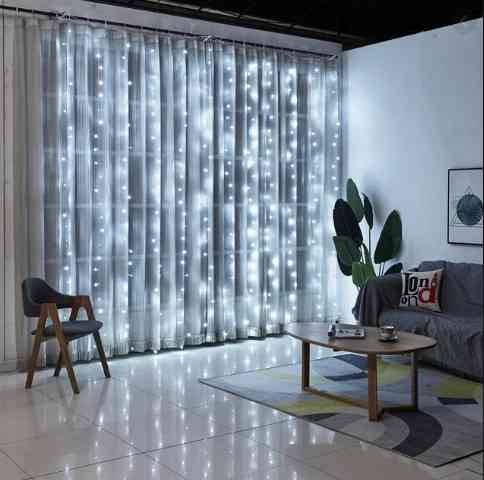 Гірлянда штора Водоспад 3х2 м 280 LED (прозорий шнур з перехідником) Біле світло Київ