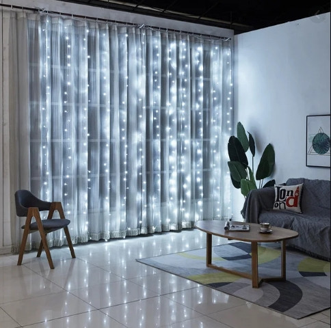 Гірлянда штора Водоспад 3х2 м 280 LED (прозорий шнур з перехідником) Біле світло Київ - фото 4