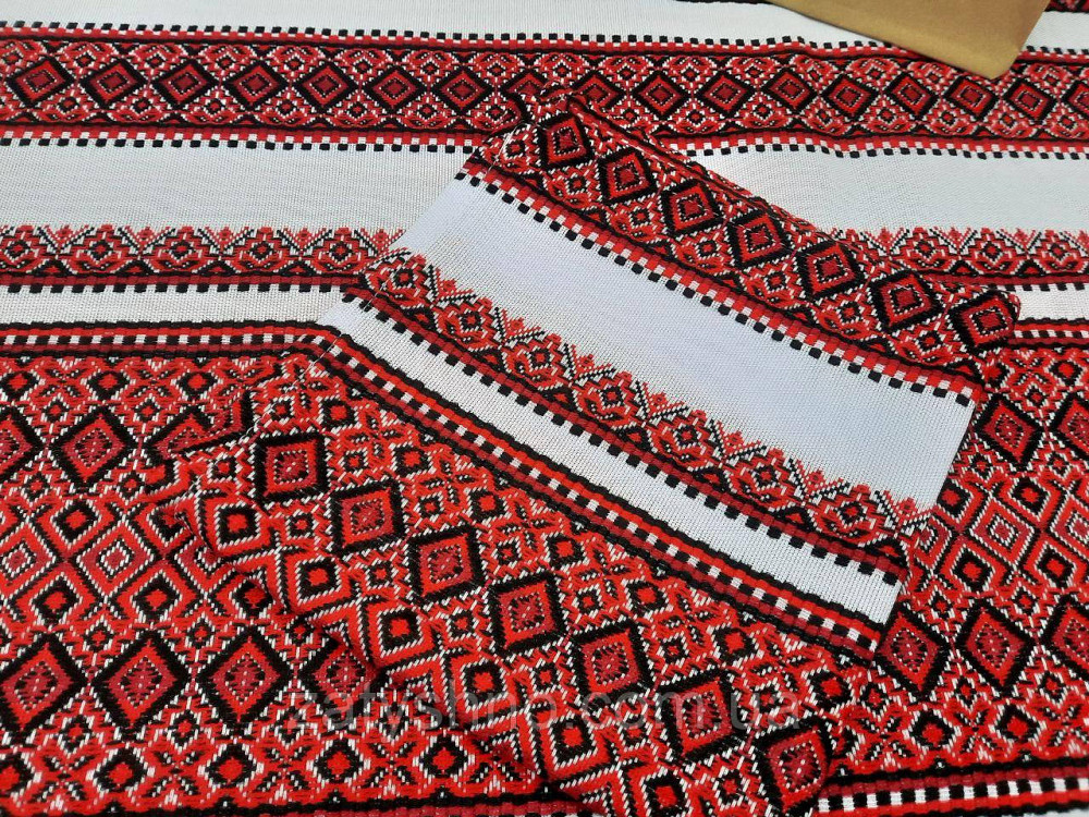 Червона скатертина з серветками машинна вишивка 230*140 Київ - фото 1