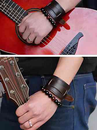 Шкіряний браслет для годинника RESTEQ 48 мм — широкий коричневий ремінець з натуральної шкіри, стильний змінний ремінь для Київ