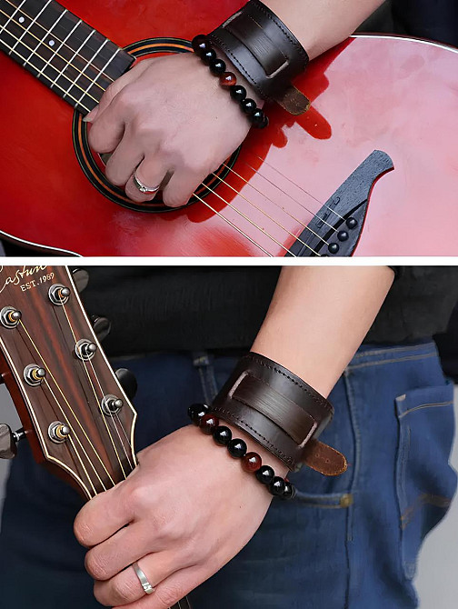 Шкіряний браслет для годинника RESTEQ 48 мм — широкий коричневий ремінець з натуральної шкіри, стильний змінний ремінь для Київ - фото 5