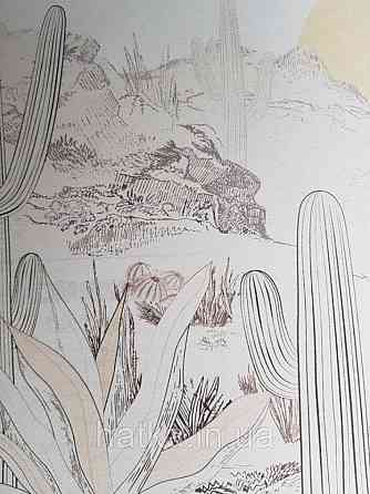 Обои виниловые  Lutece Bensimon панно 260х250 см джунгли львы пантеры пальмы кактусы на песочном Киев