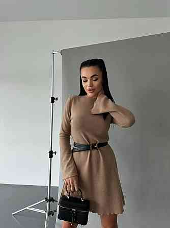 Женское базовое платье качественное и плотное рубчик-анкора Турция (не просвечивает) Беж Одесса